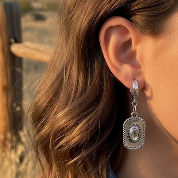 Handmade Cowboy Cowgirl Hat Huggie Earrings - Picture 1 of 11